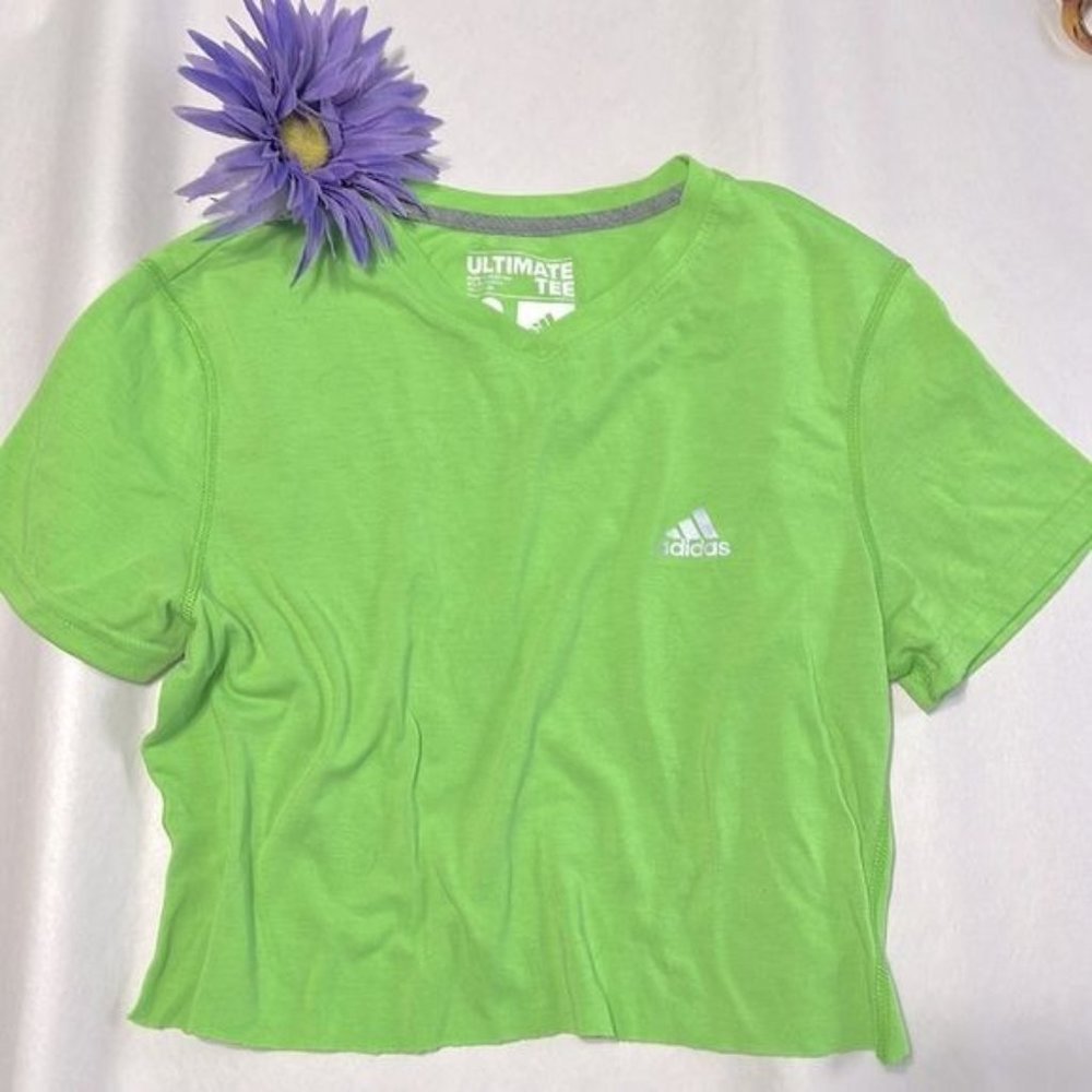 ADIDAS bright green cropped BABY TEE Size Small